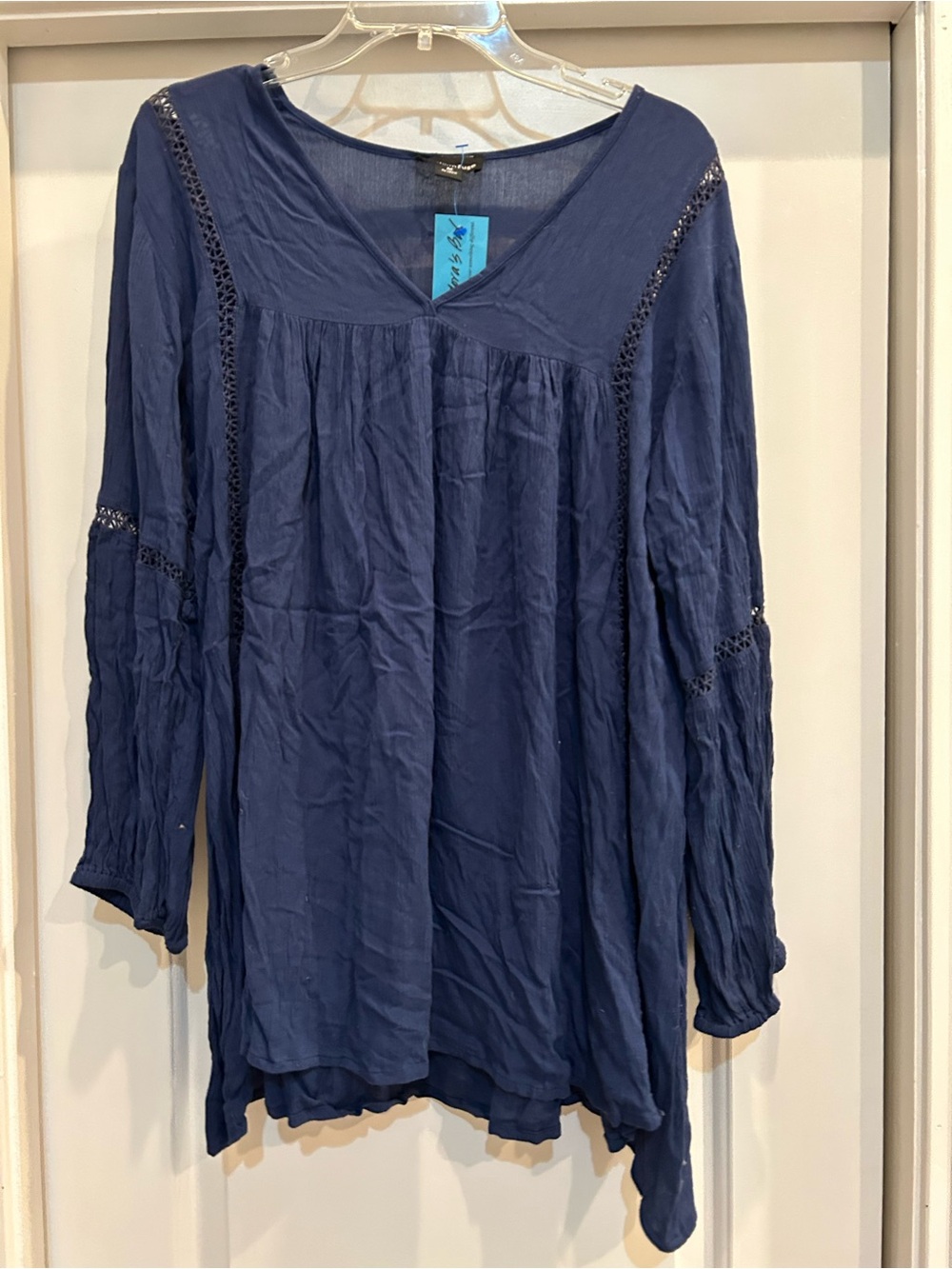 Boho Indigo Long-Sleeve Tunic Top - Lightweight V-Neck